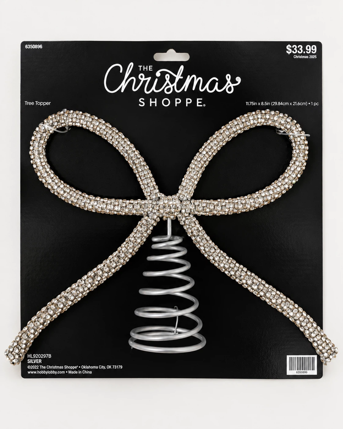Brand New Silver Rhinestone Bow Christmas Tree Topper