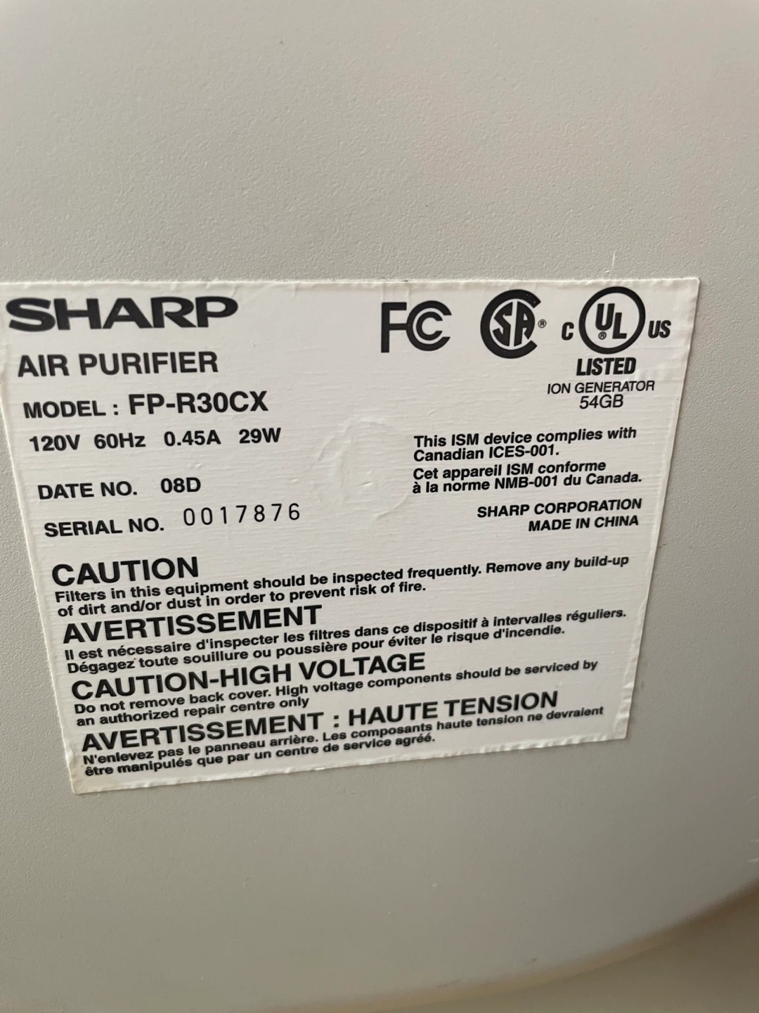 Sharp Plasmacluster Air Purifier FP-R30CX - photo 4
