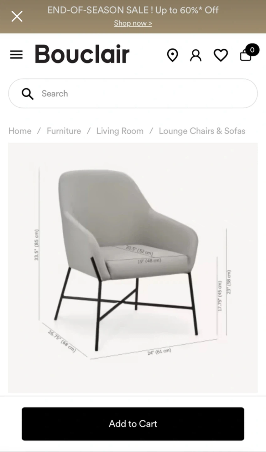 Bouclair Lounge Chair in Grey