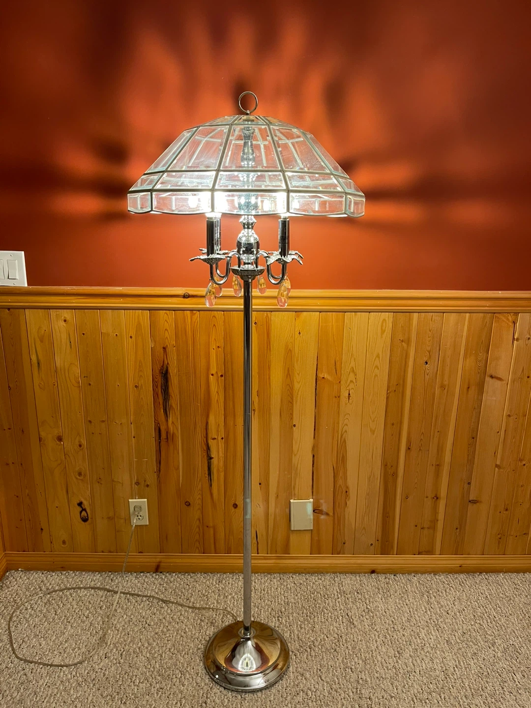 A large beautiful vintage stained glass floor lamp
