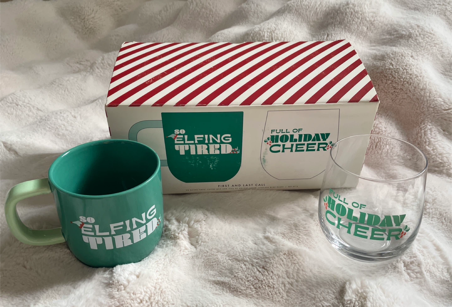 Holiday Mug and Stemless Wine Glass Set