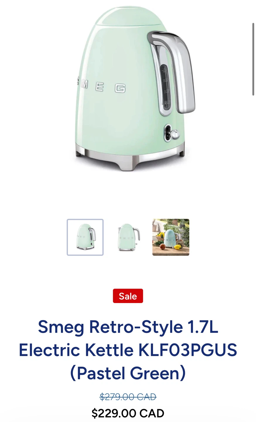 Smeg Retro-Style 1.7L Electric Kettle KLF03PGUS - photo 2