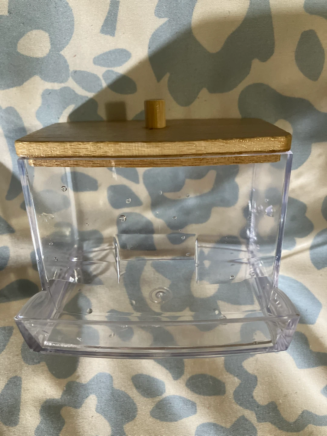 Clear Acrylic cotton swab holder with Wooden Lid