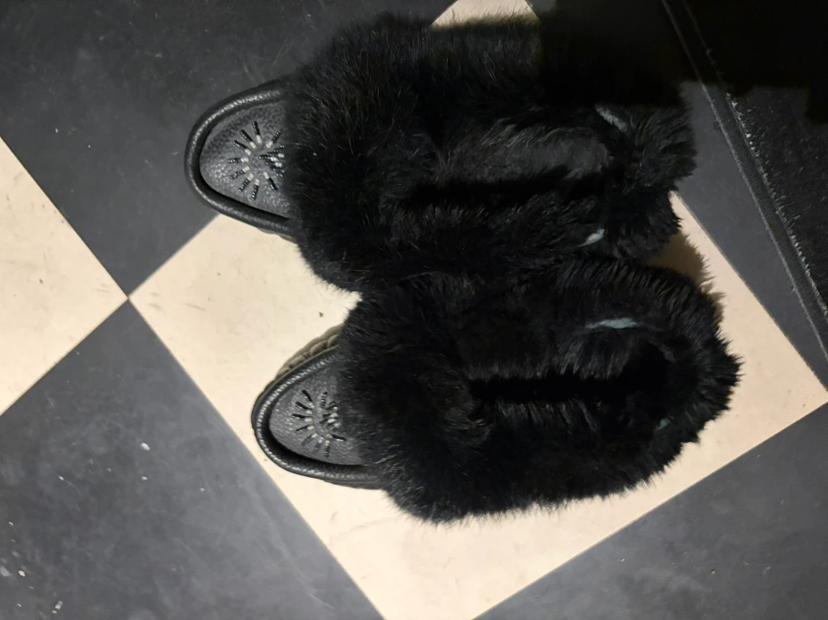 Black Leather Moccasin Slippers