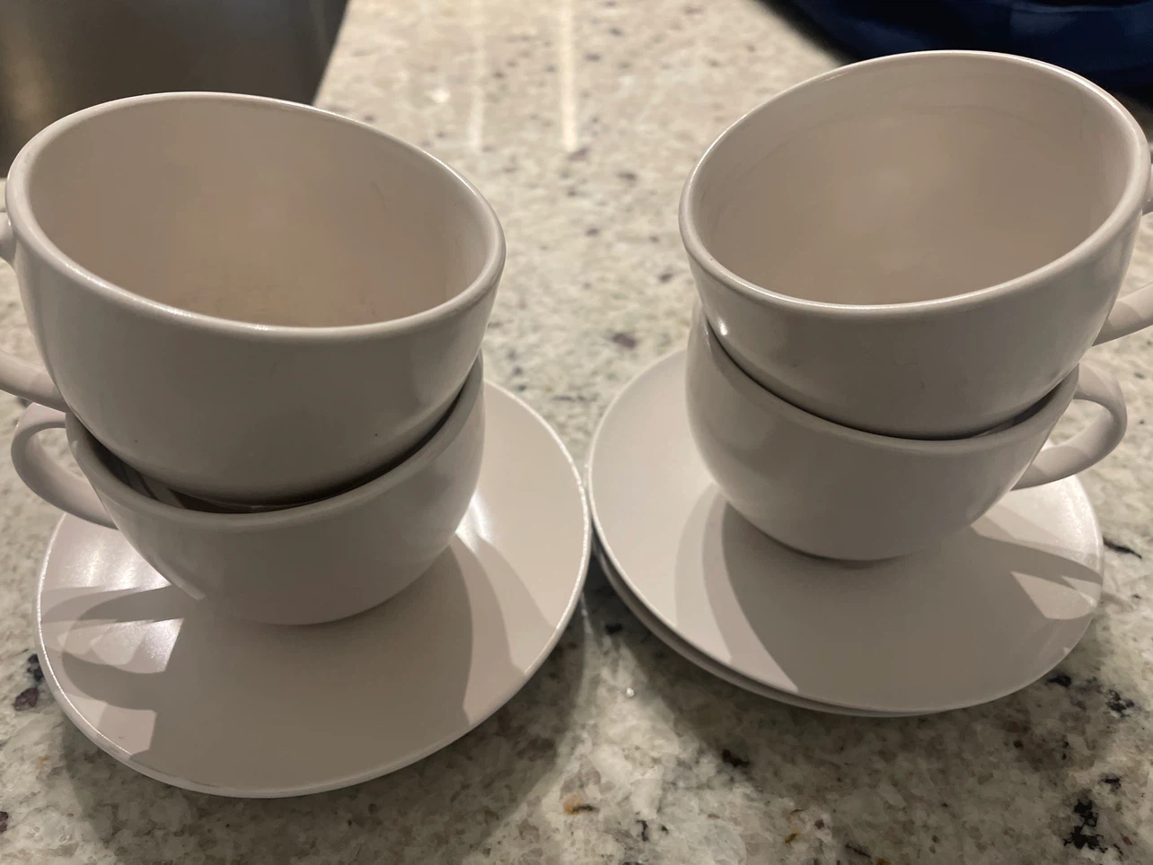 Set of 4 Cream Ceramic Tea Cups and Saucers - photo 2