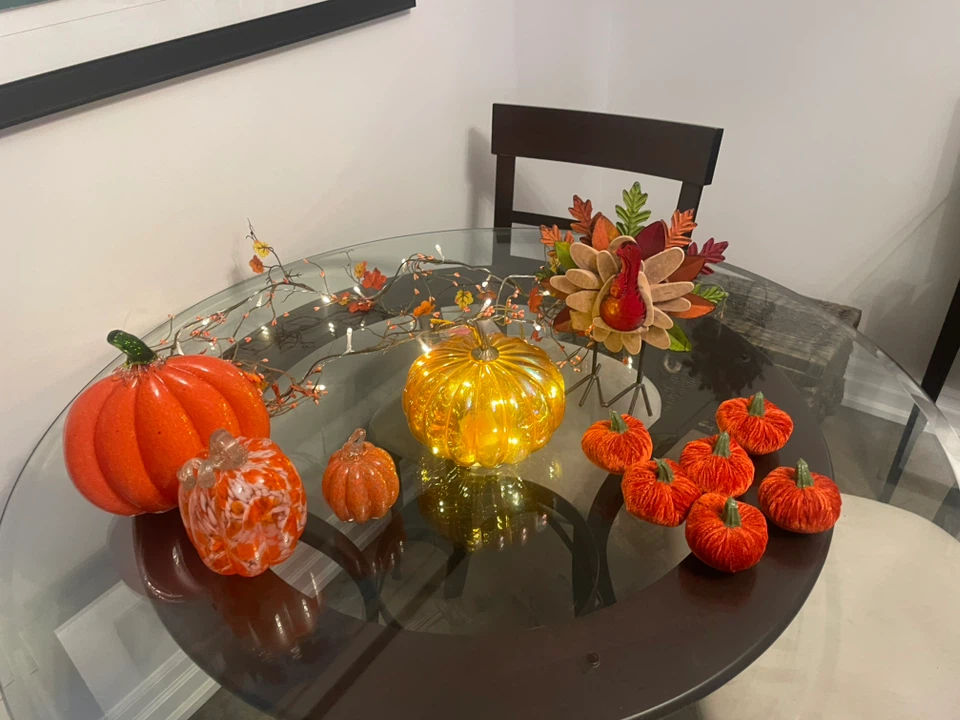 Fall Decor Set with Lighted Pumpkins and Velvet Mini Pumpkins