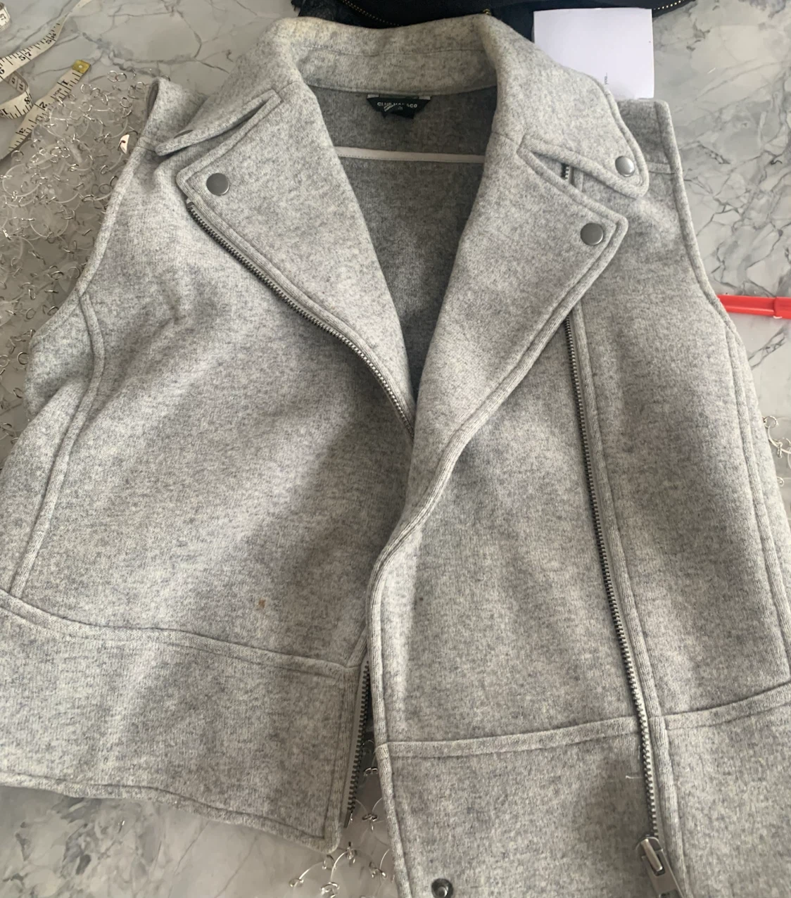 Biker Moto vest, jacket, gray wool club monaco