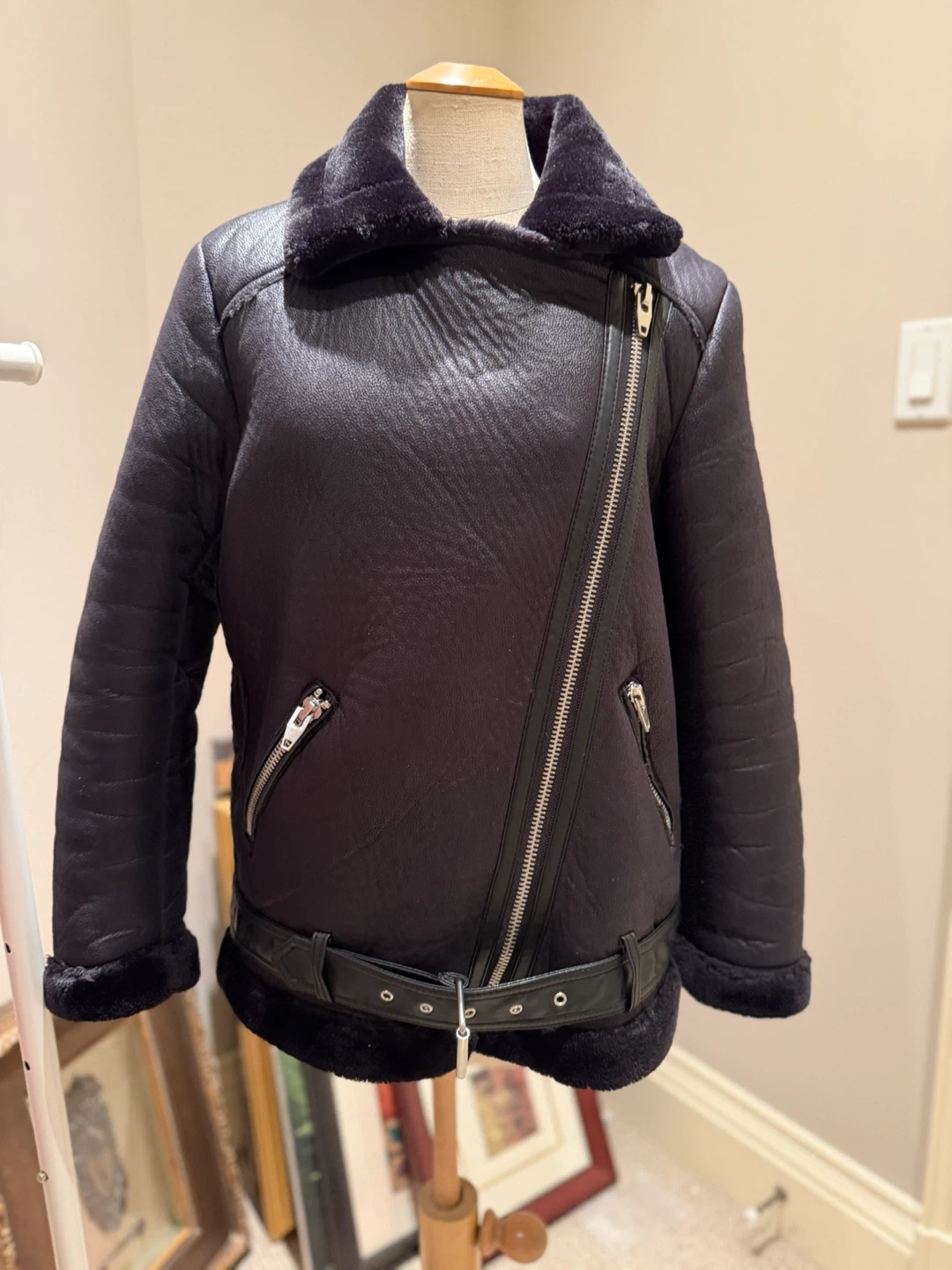 H&M Black Faux Fur Lined Aviator Jacket - photo 5