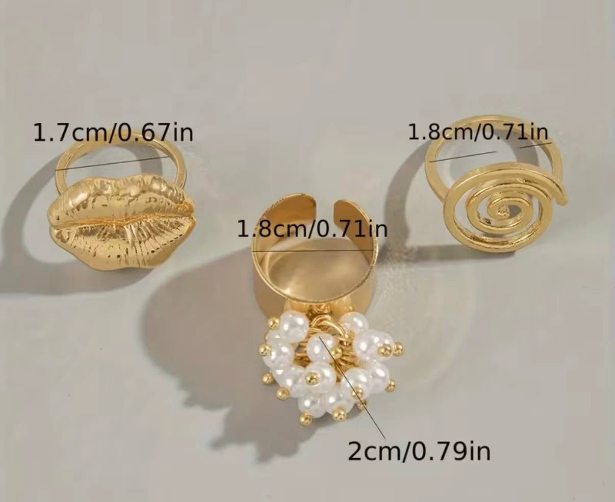 Ring Set, 3 Rings: Lips, Pearl Cluster and Spiral - photo 2