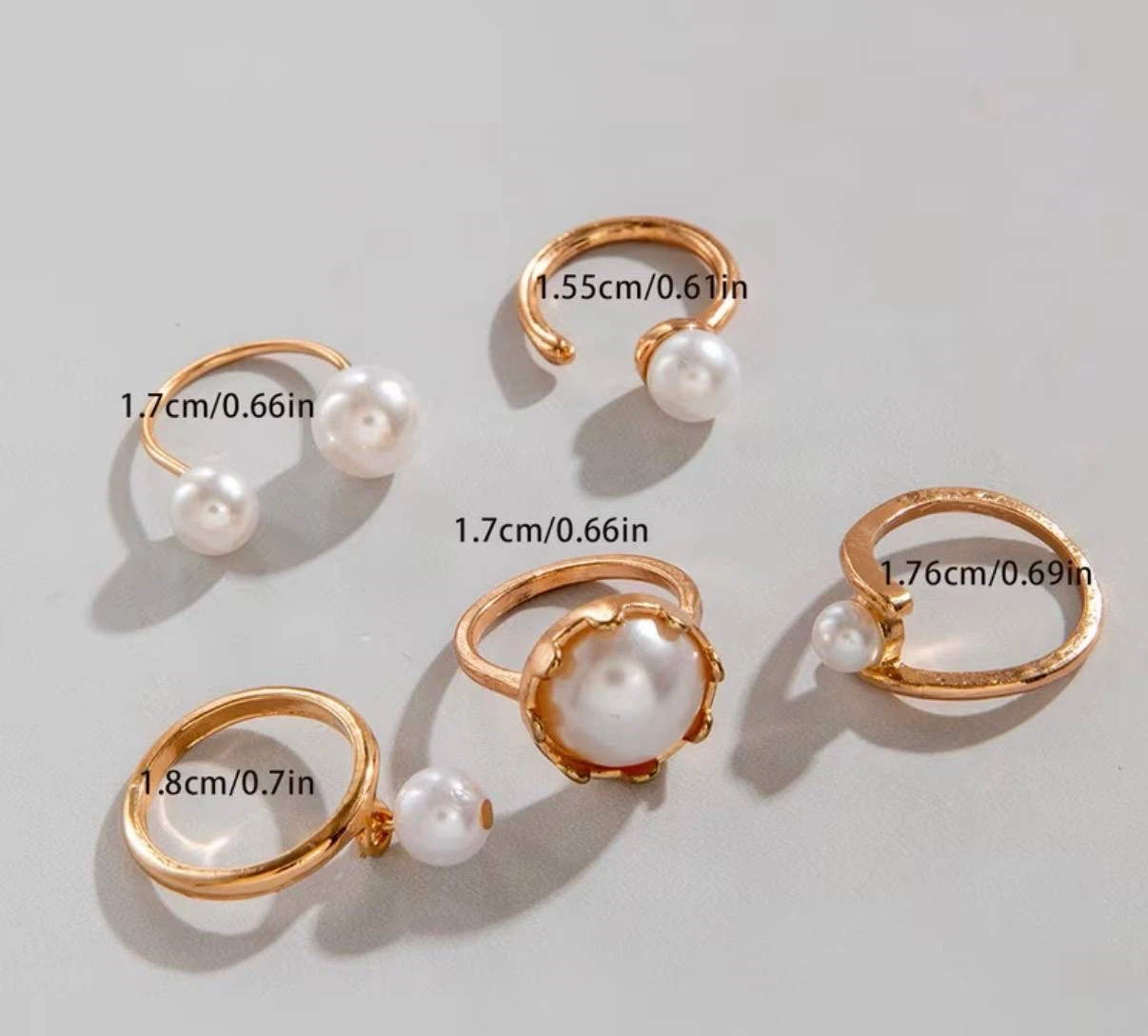 Gold-Toned Pearl Ring Set, 5 Rings - photo 4