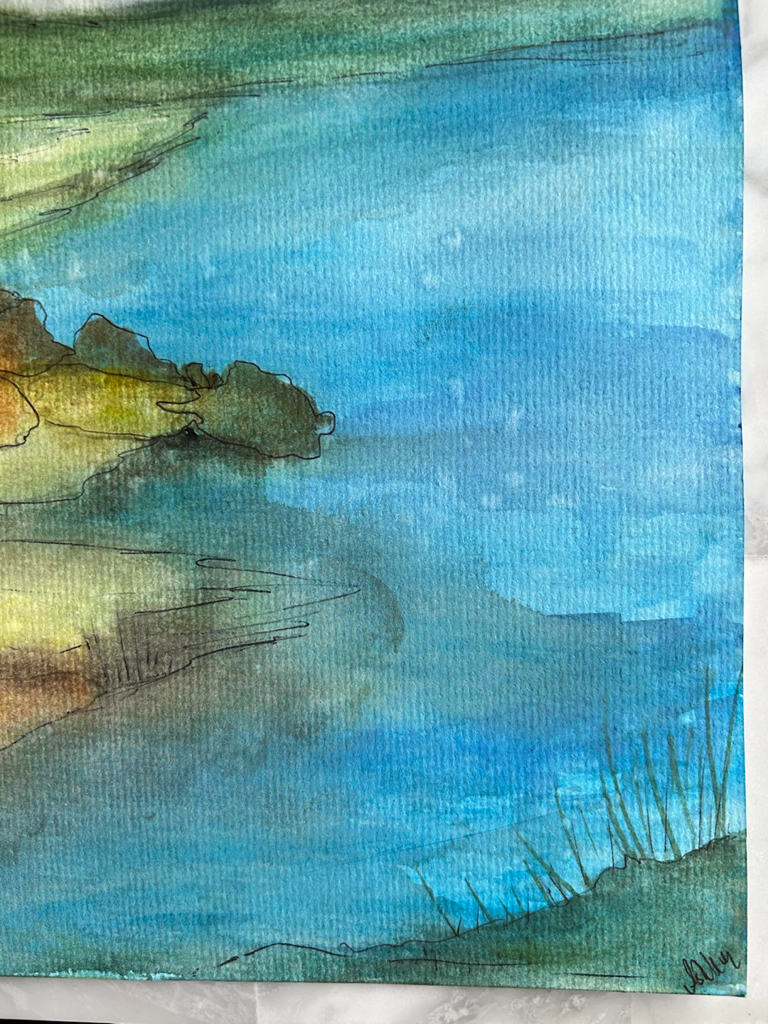 Hand-painted landscape watercolour painting - photo 4