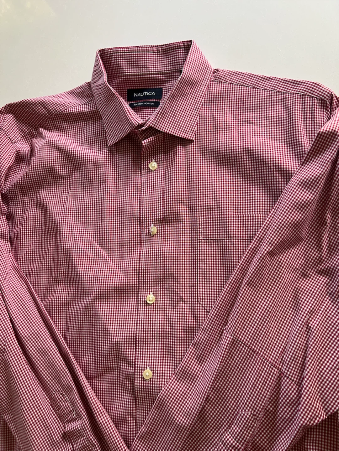 Nautica Red Gingham Non-Iron Shirt men’s