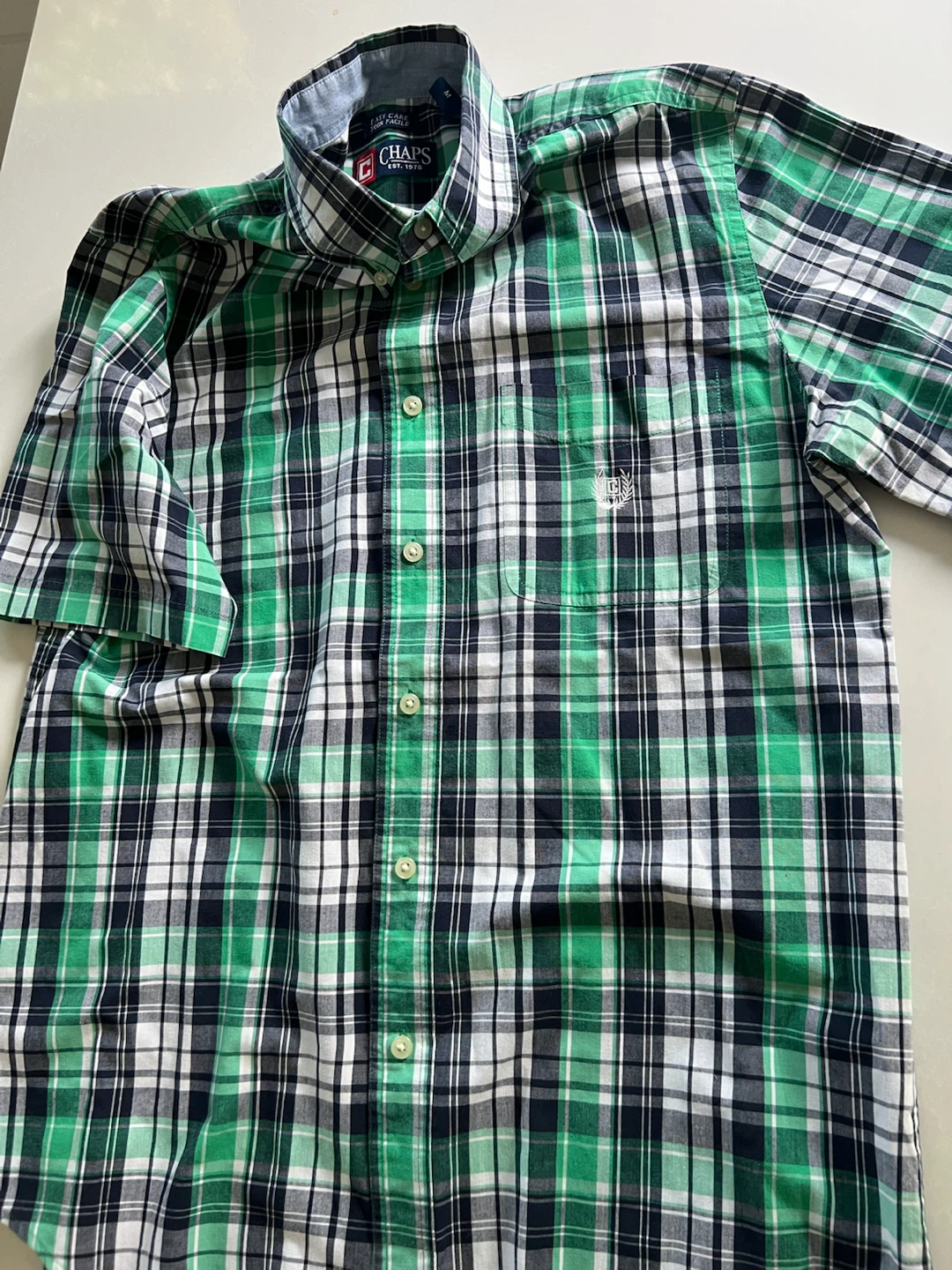 Chaps Plaid Short Sleeve Shirt Green