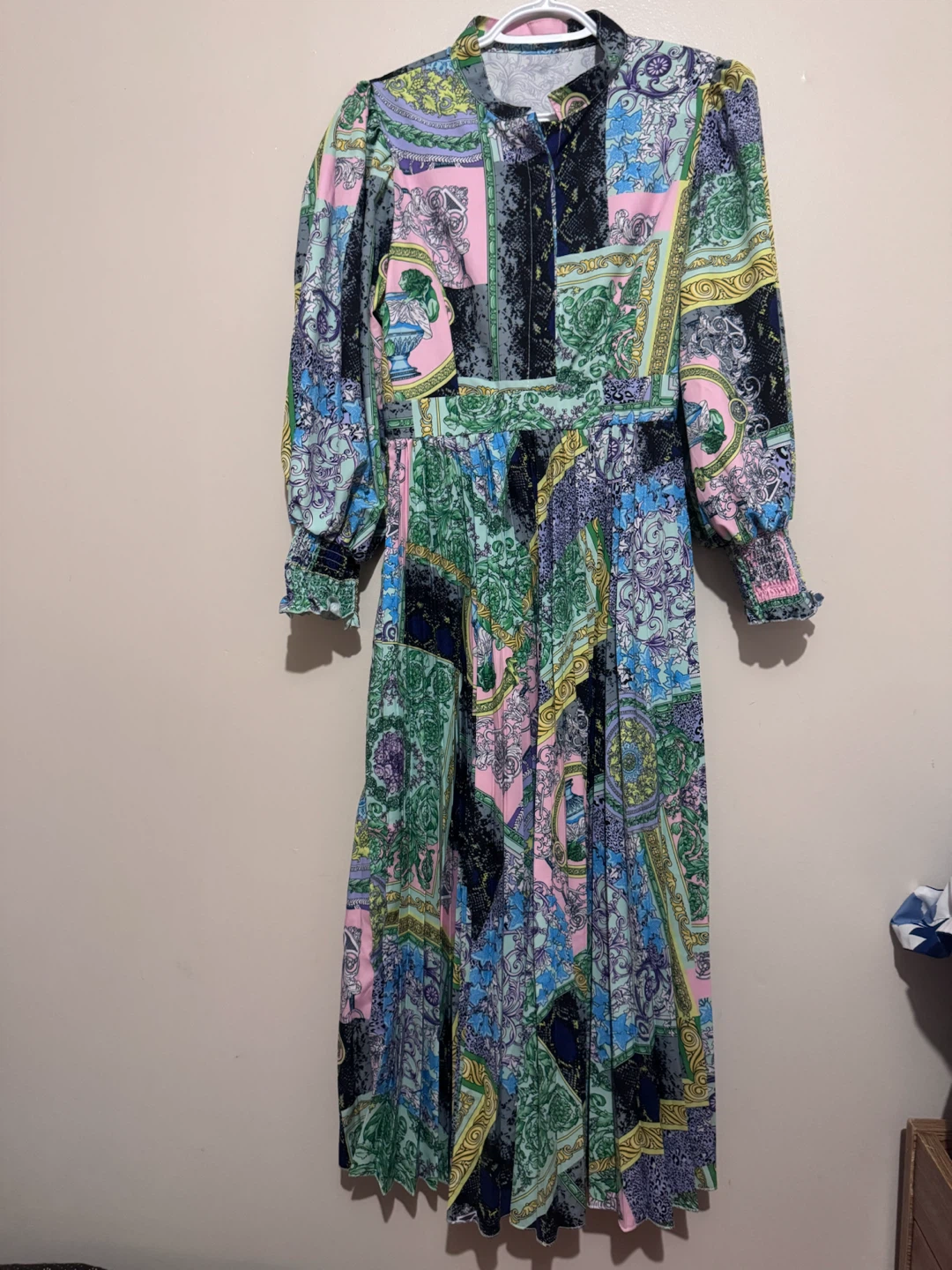 Multicoloured Patchwork Print Pleated Midi Dress - photo 3