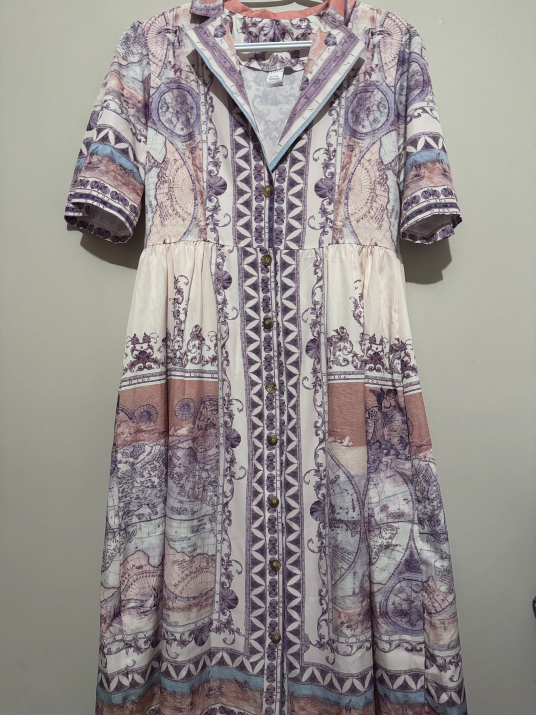 Vintage Map Print Button-Up Dress