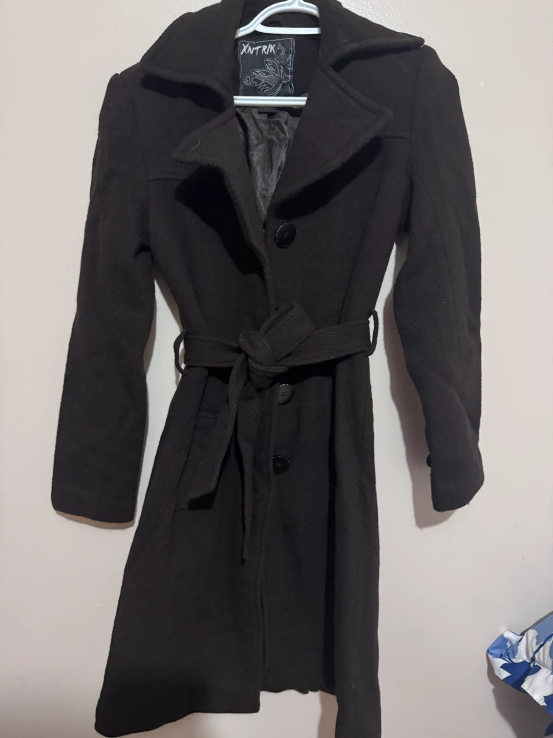 Xntrik Black Wool-Blend Trench Coat