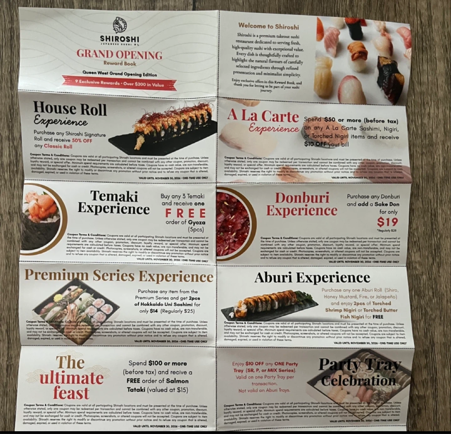 Shiroshi Sushi Coupon Savings Book