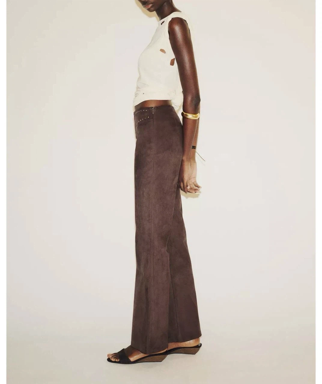 Dark brown studded flared pants Zara, size L - photo 4