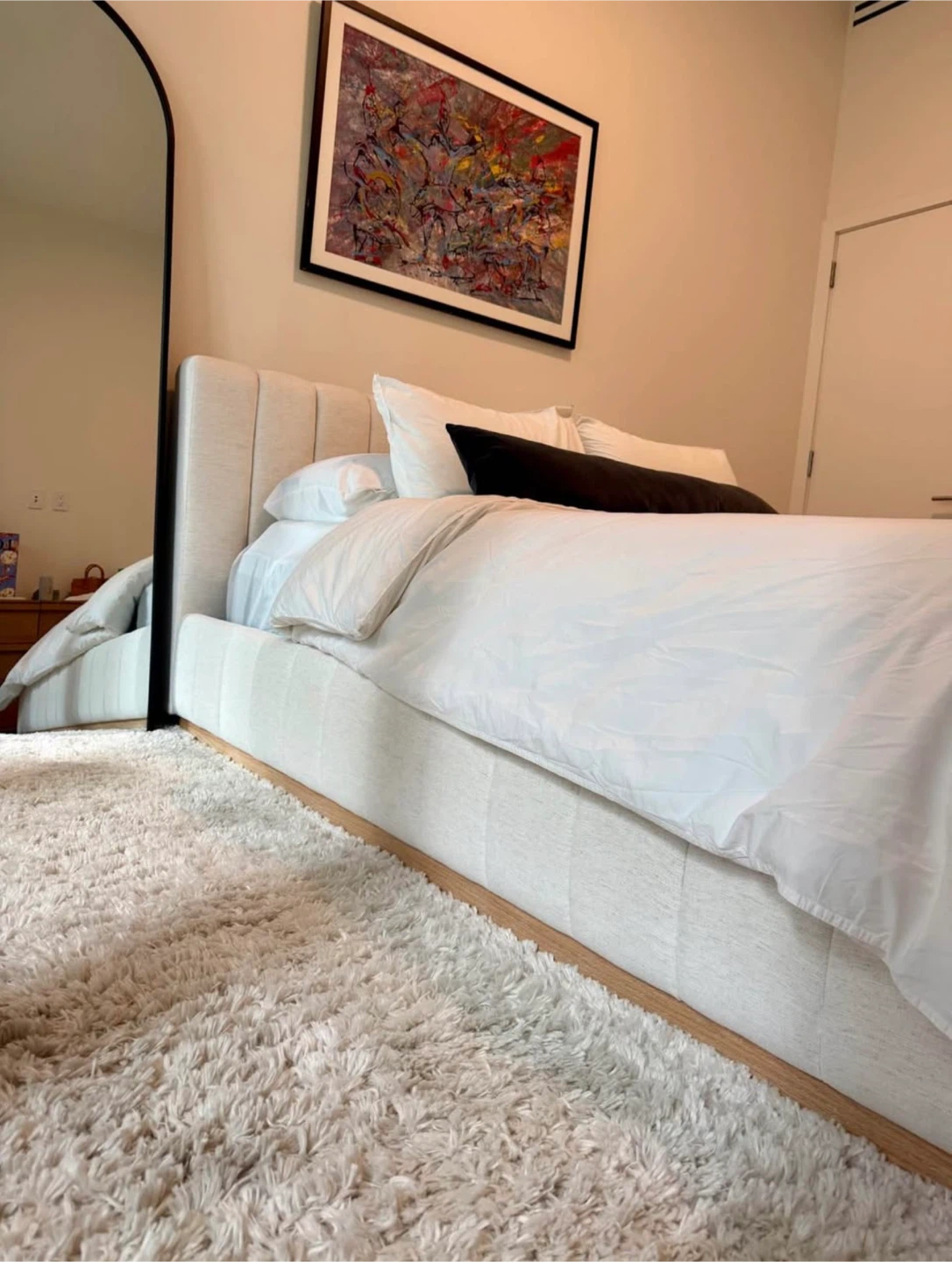 CB2 Forte Channeled Upholstered Queen Platform Bed – Like New - photo 3