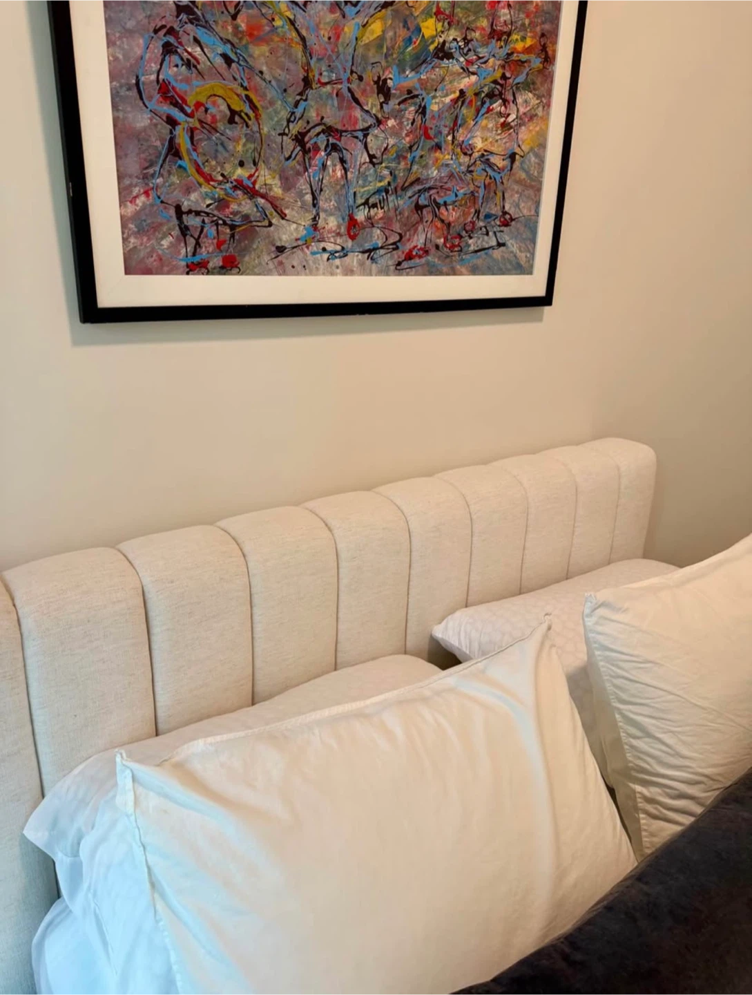 CB2 Forte Channeled Upholstered Queen Platform Bed – Like New - photo 4