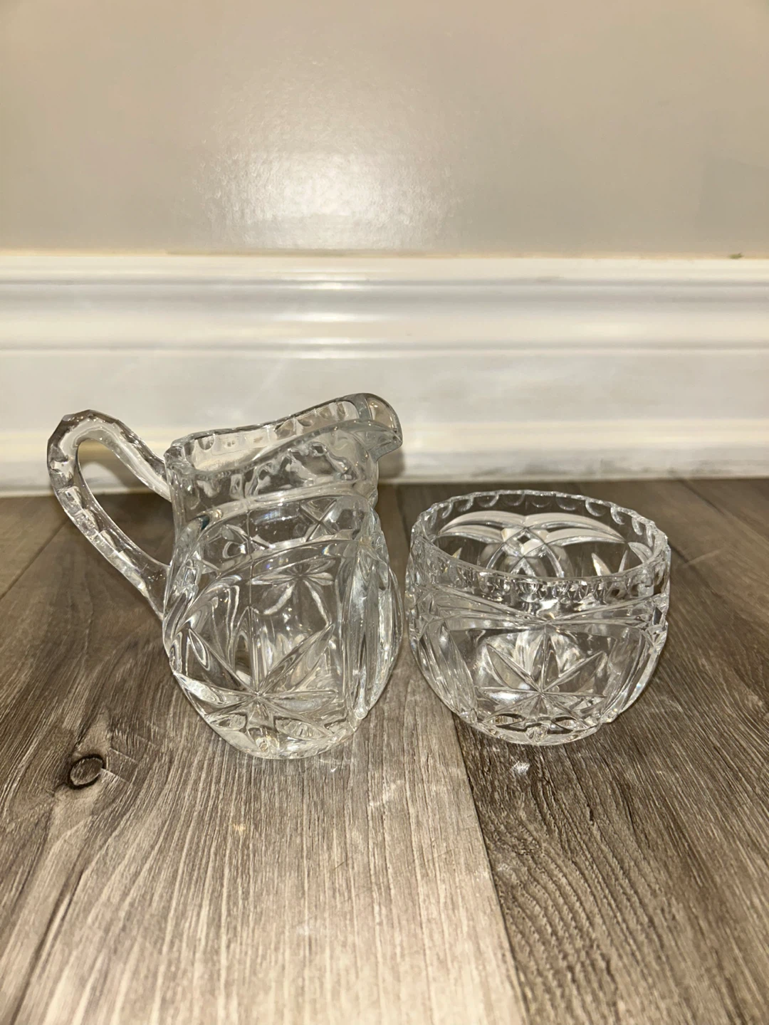 Vintage Heavy Pressed Glass Creamer & Sugar Bowl Set - photo 5