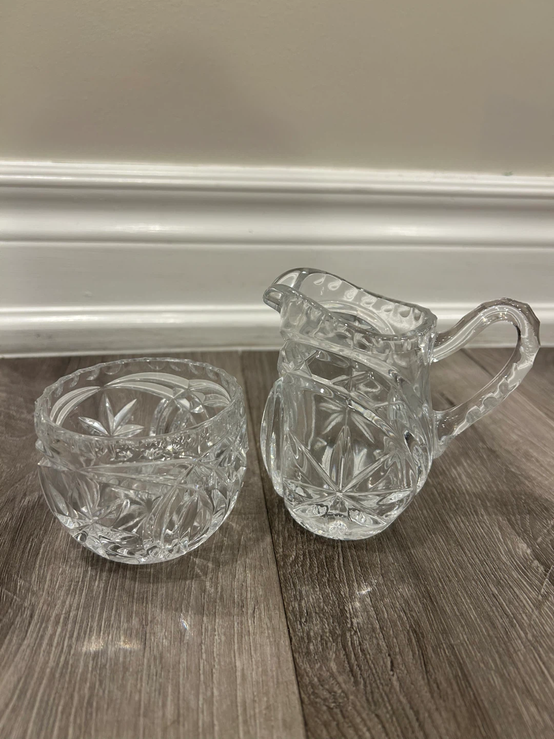 Vintage Heavy Pressed Glass Creamer & Sugar Bowl Set - photo 2
