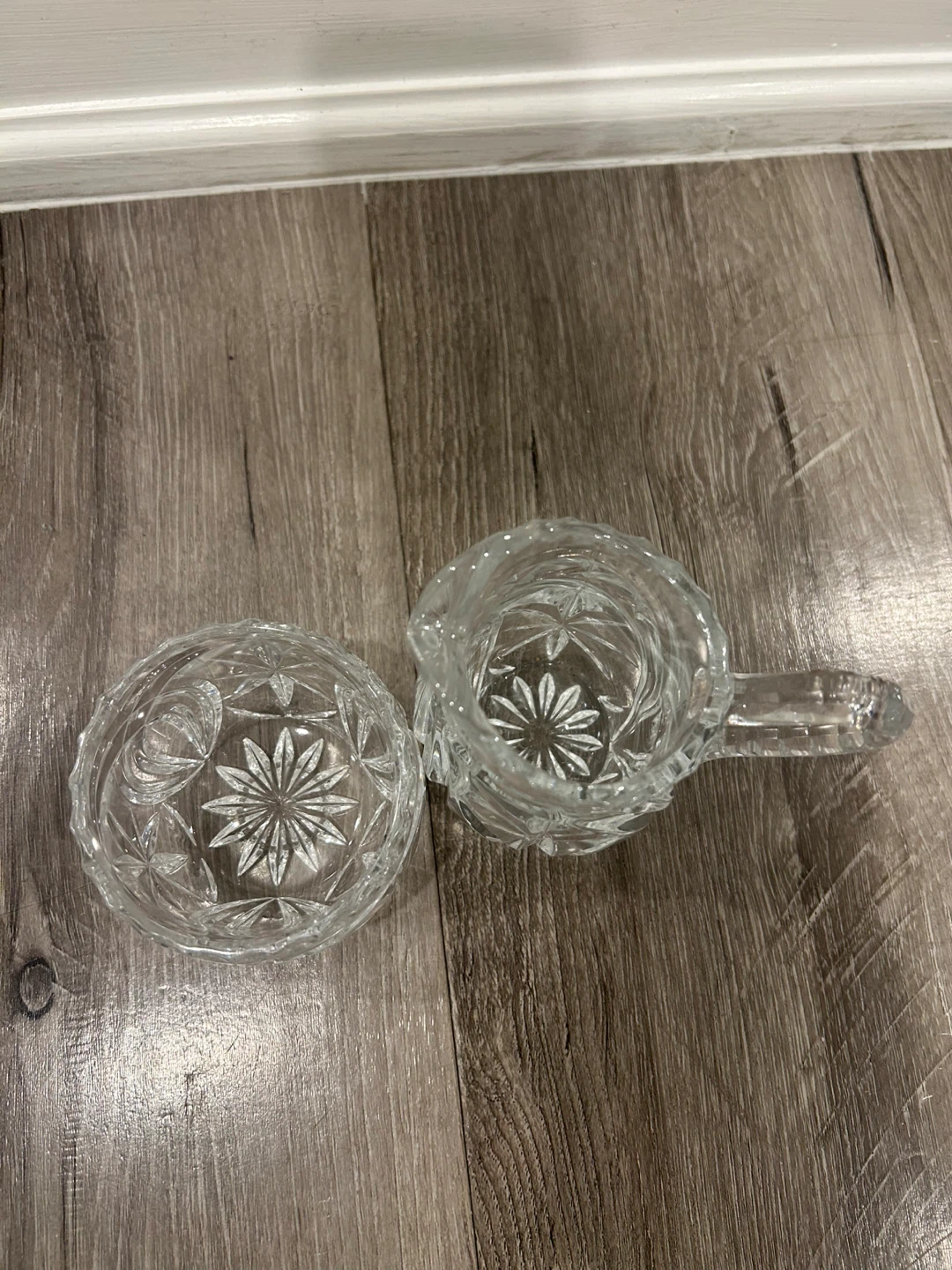 Vintage Heavy Pressed Glass Creamer & Sugar Bowl Set - photo 3
