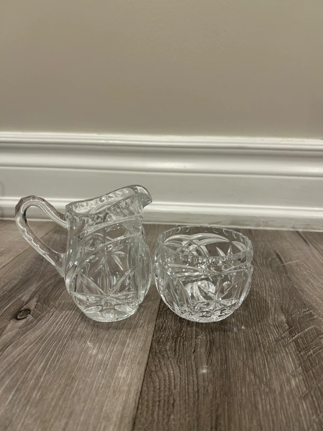 Vintage Heavy Pressed Glass Creamer & Sugar Bowl Set