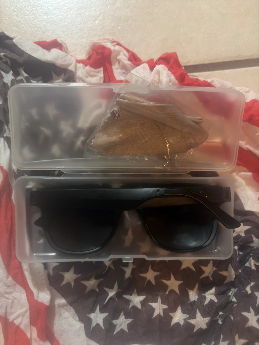 Black Bluetooth Sunglasses in Clear Case