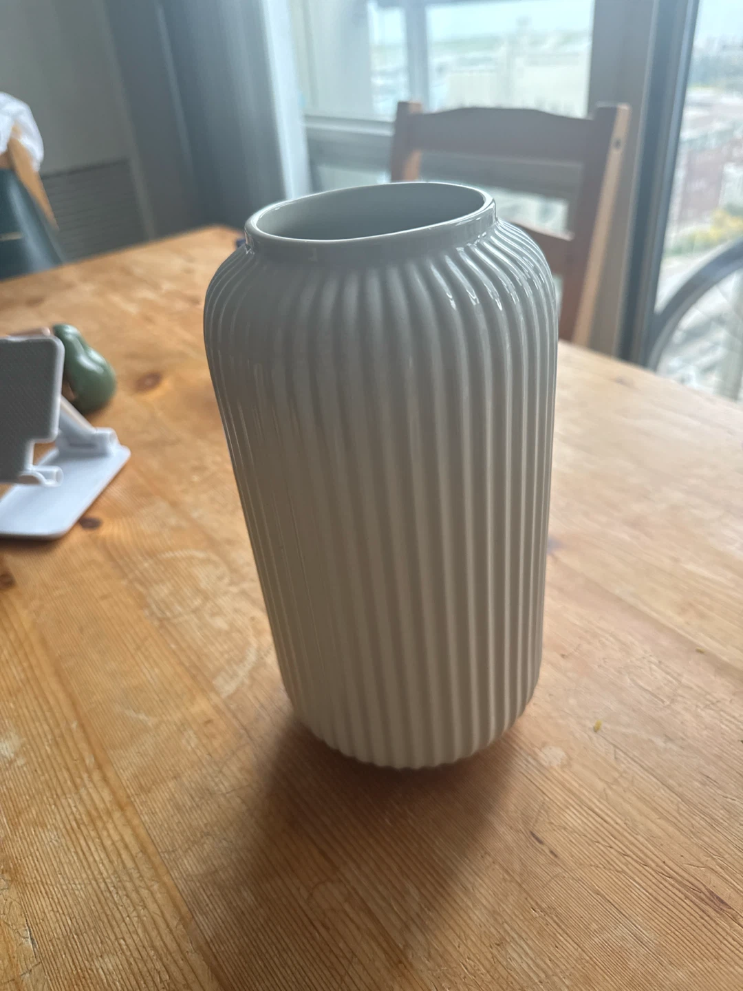 IKEA-White Ribbed Ceramic Vase