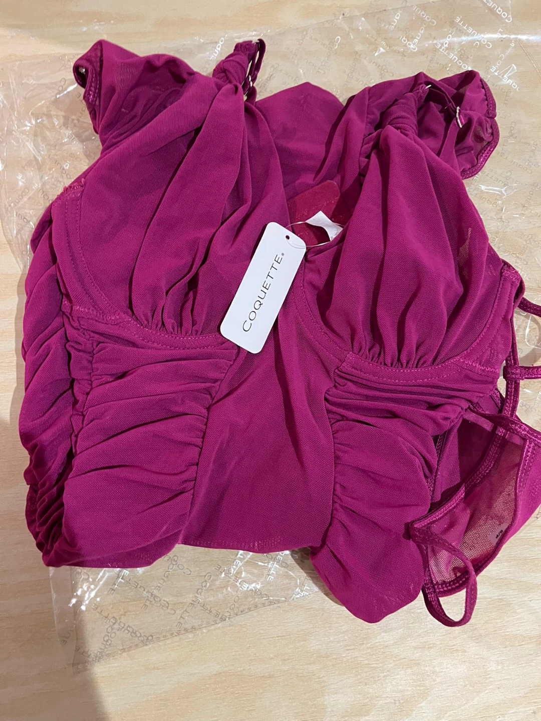 NWT Coquette Raspberry Mesh Chemise & G-String Set, Size Small - photo 2