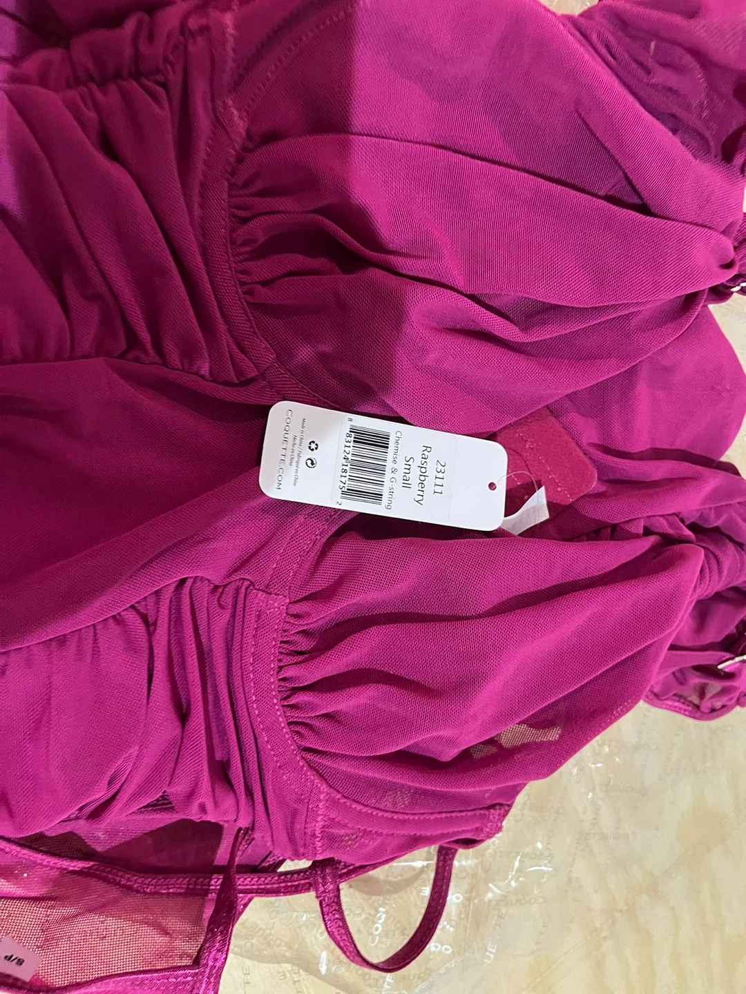 NWT Coquette Raspberry Mesh Chemise & G-String Set, Size Small - photo 3