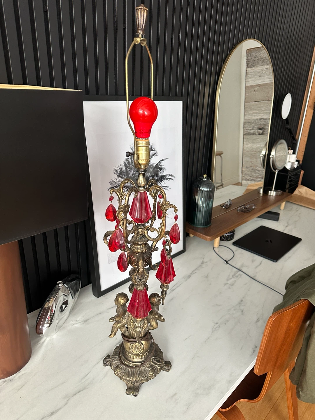 ANTIQUE HOLLYWOOD REGENCY BRASS TABLE LAMP BRASS LIGHT - photo 5