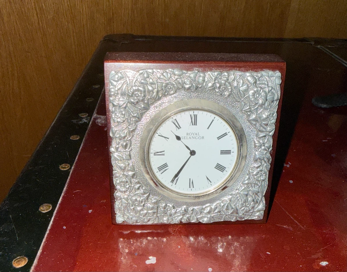 Royal Selangor Pewter and Wood Desk Clock