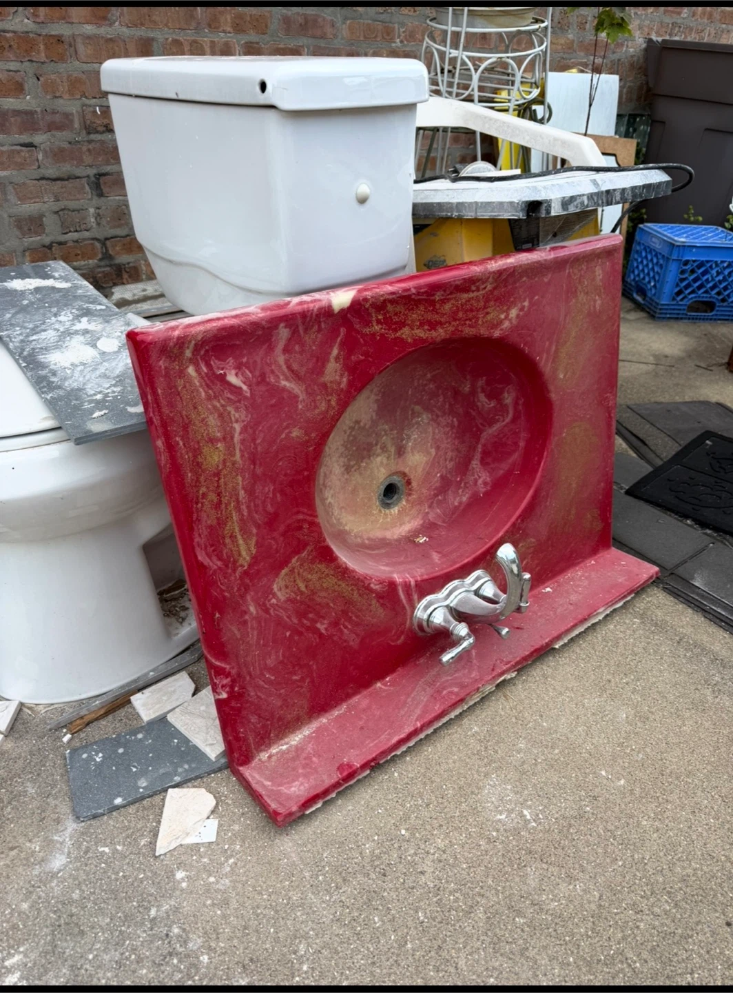 Vintage pinkish Red gold Swirl Bathroom Vanity Sink