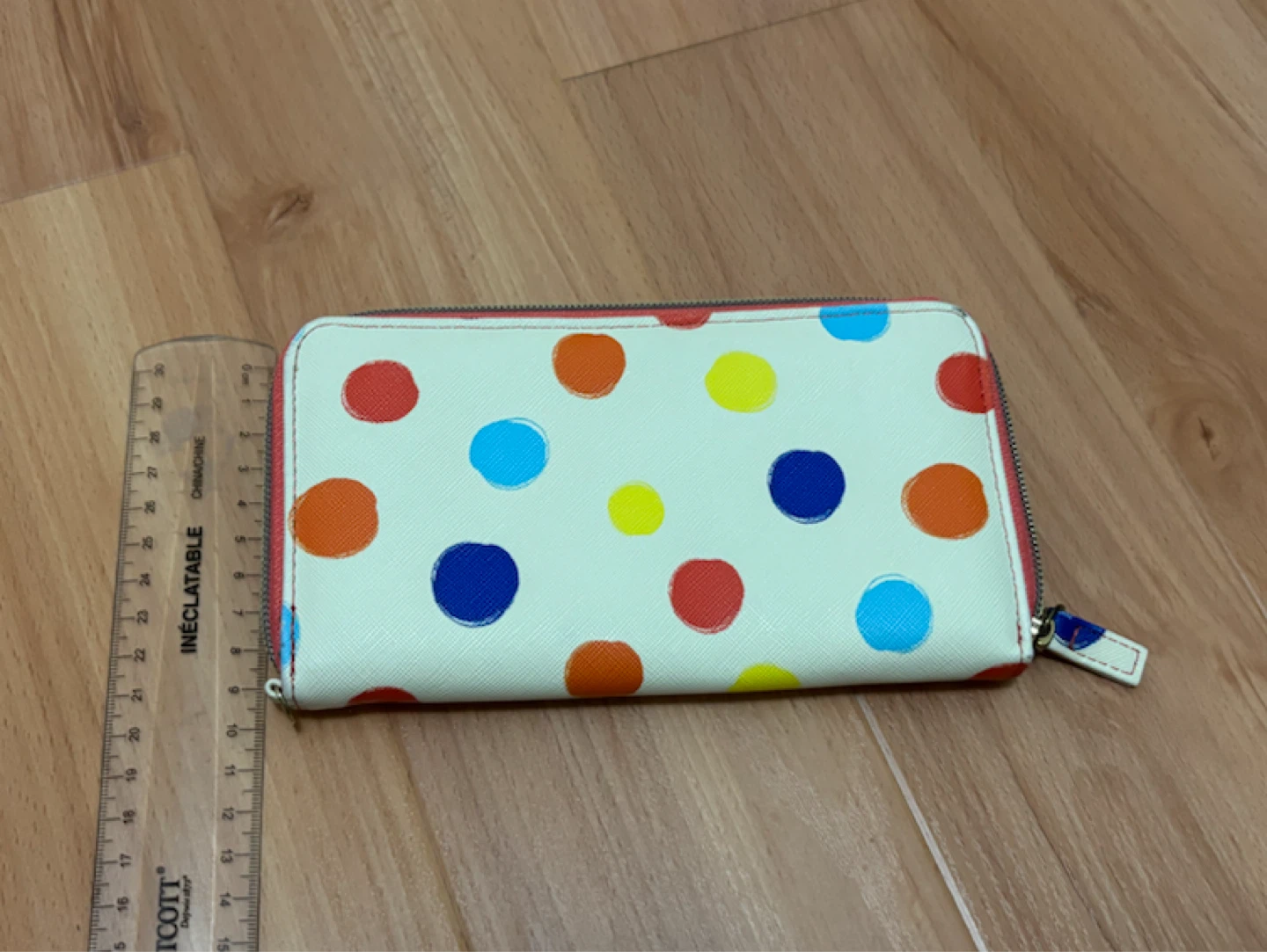 Polka dot zip around wallet