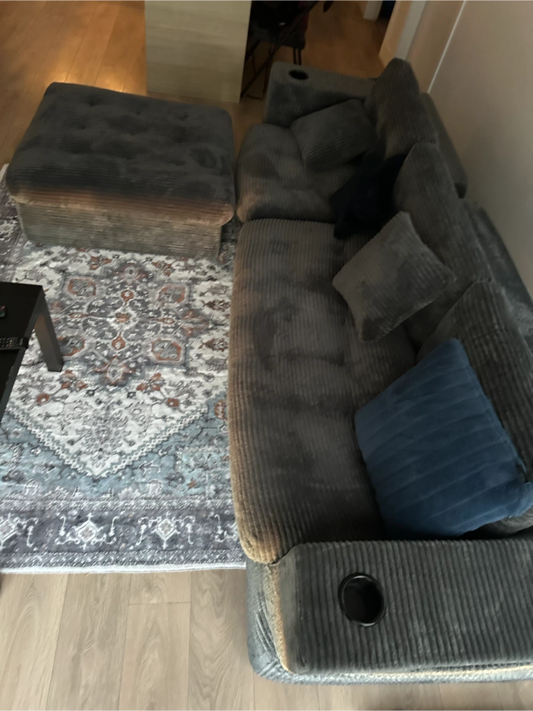 Dark Grey Corduroy Sofa with Ottoman - photo 2