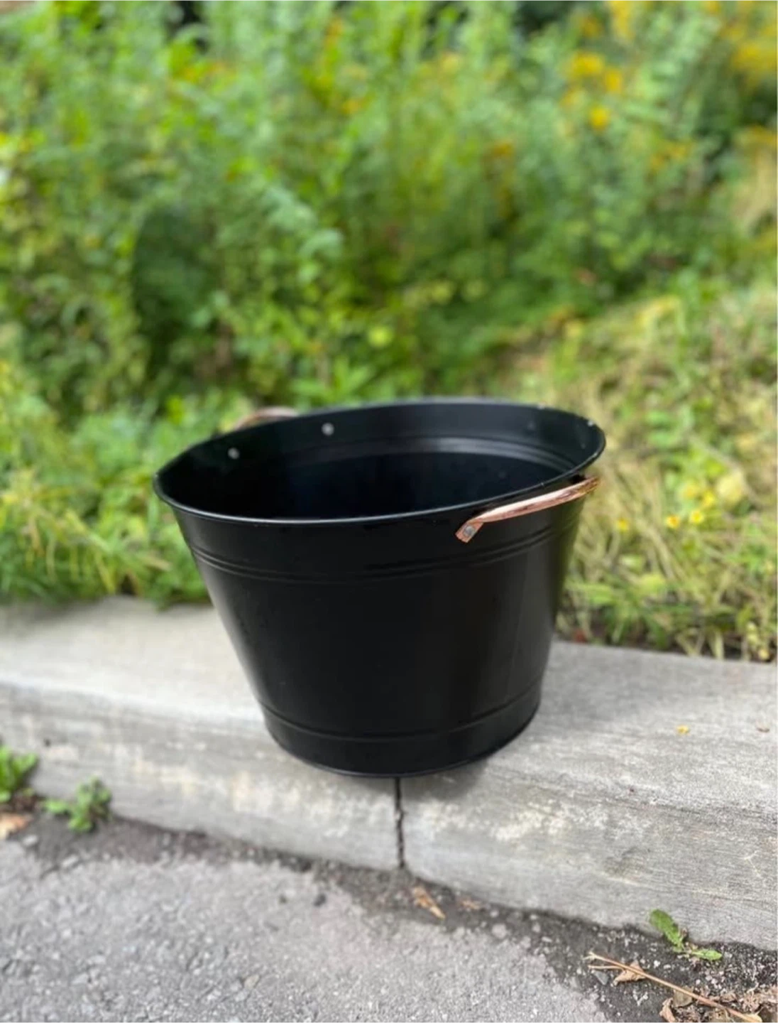 Black Metal Bucket with Copper Handles