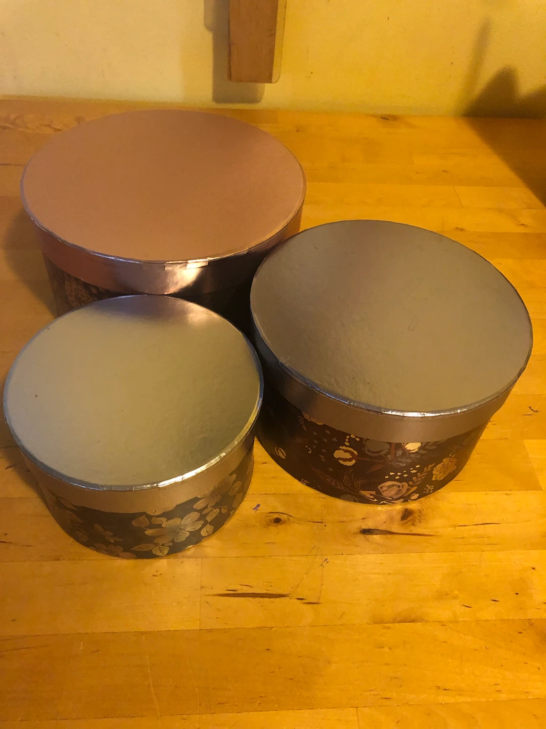 Set of 3 Floral Decorative Round Storage Boxes
