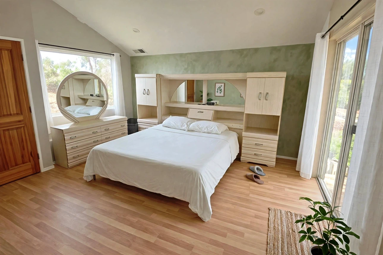 Off-White Queen Bedroom Set with Pier Headboard & Dresser