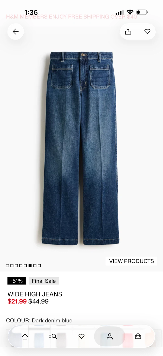 H&M Wide High Jeans - Dark Denim Blue