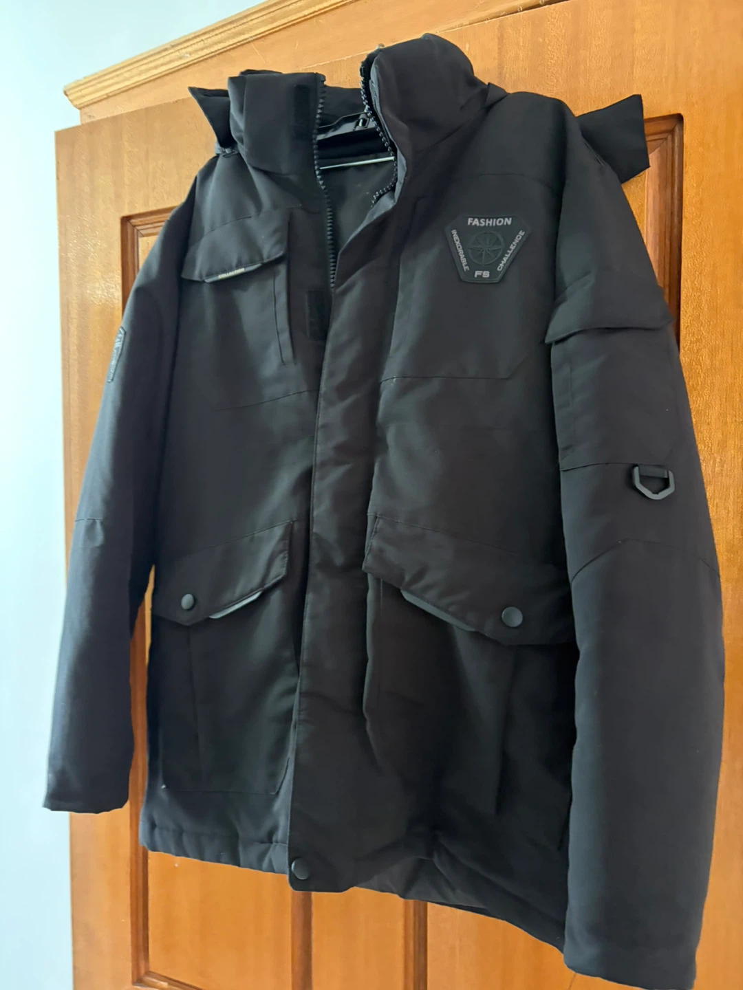 Black Winter Parka with a removable Faux Fur Hood