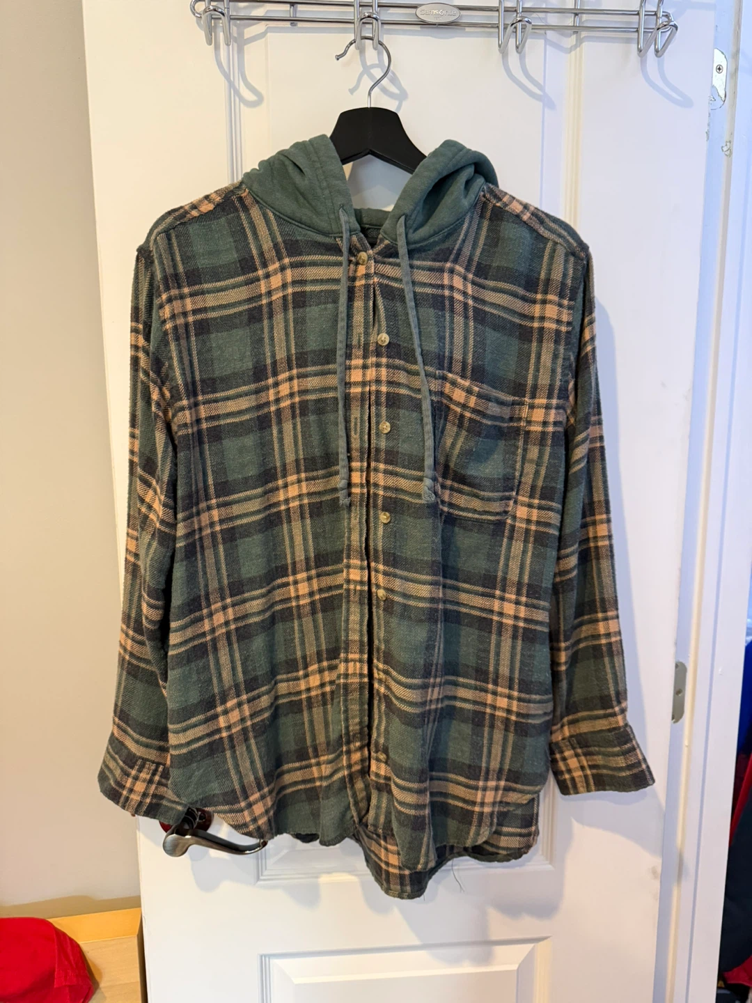 American Eagle Plaid Hooded Flannel Shirt