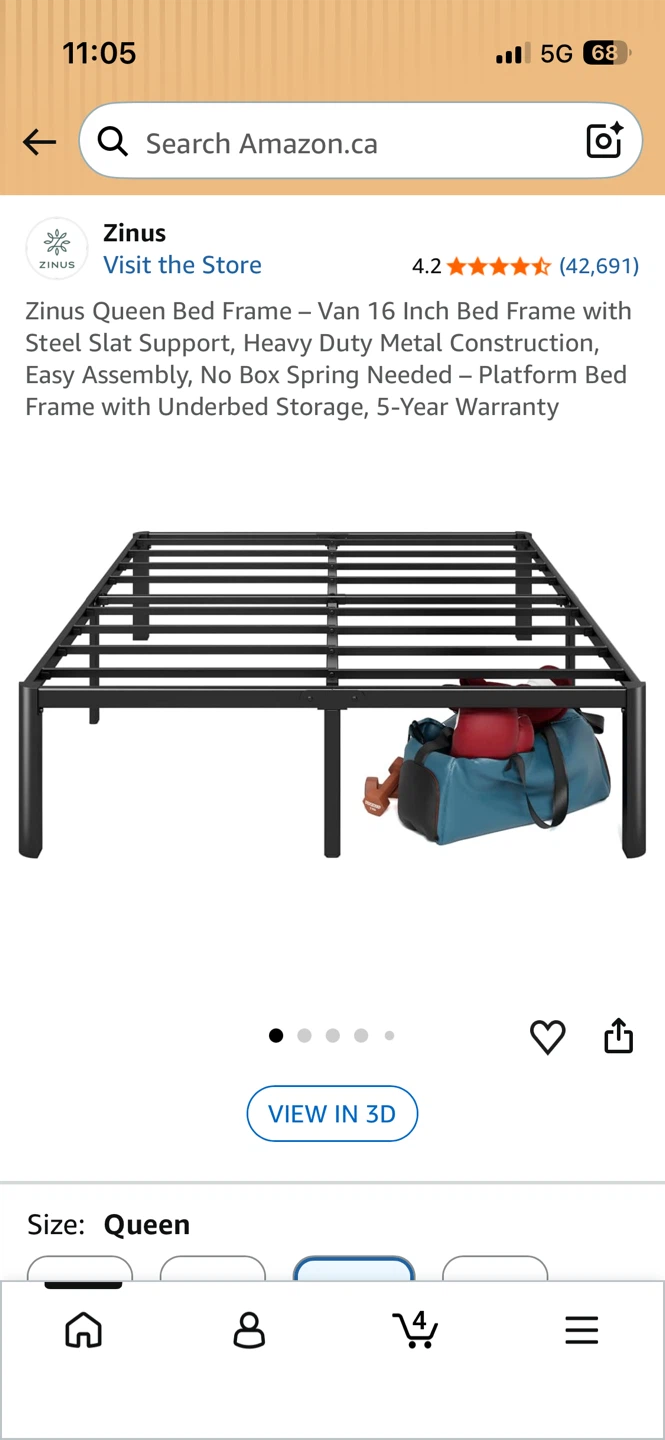 Queen Bed Frame + 2 Metal Shelves on Wheels