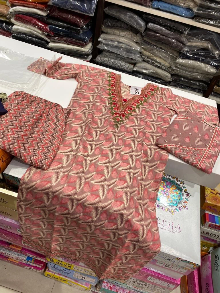 Pink Floral Embroidered Kurti Set