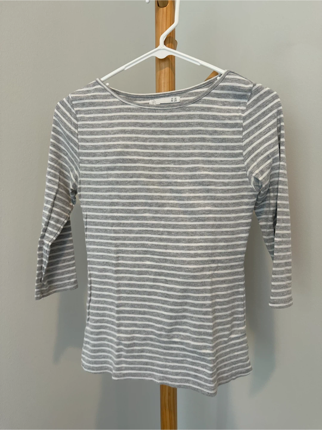 LOFT Gray and White Striped Top