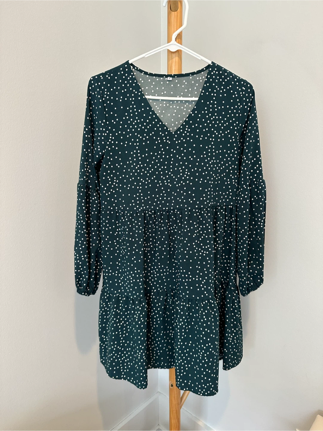 Dark Green Polka Dot Tiered Dress