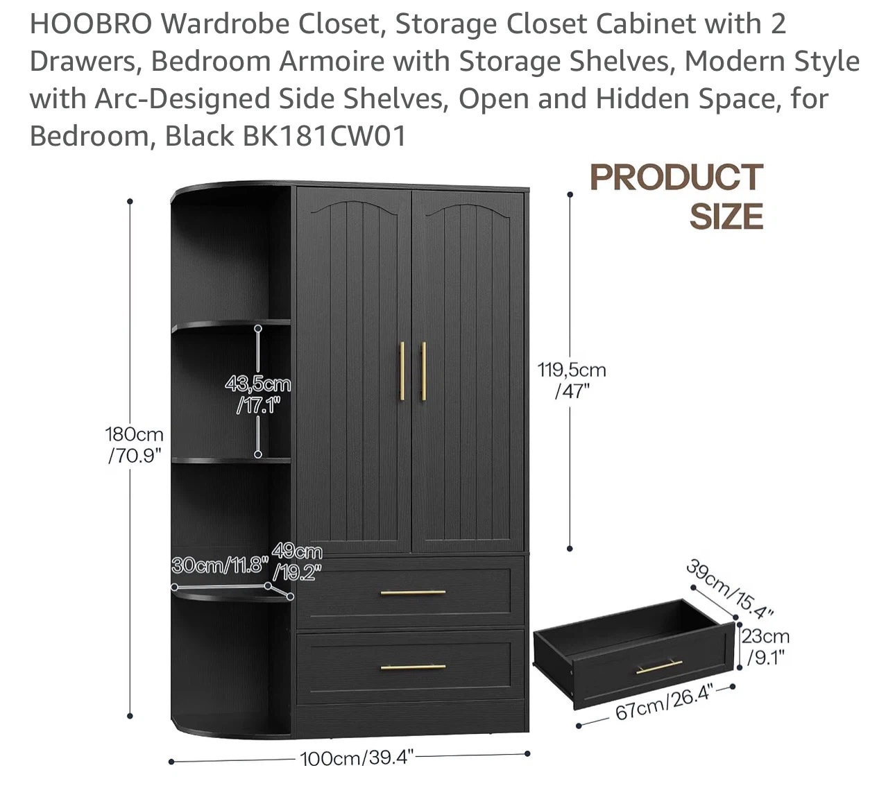 HOOBRO Wardrobe Closet with 2 Drawers and Shelves - photo 2