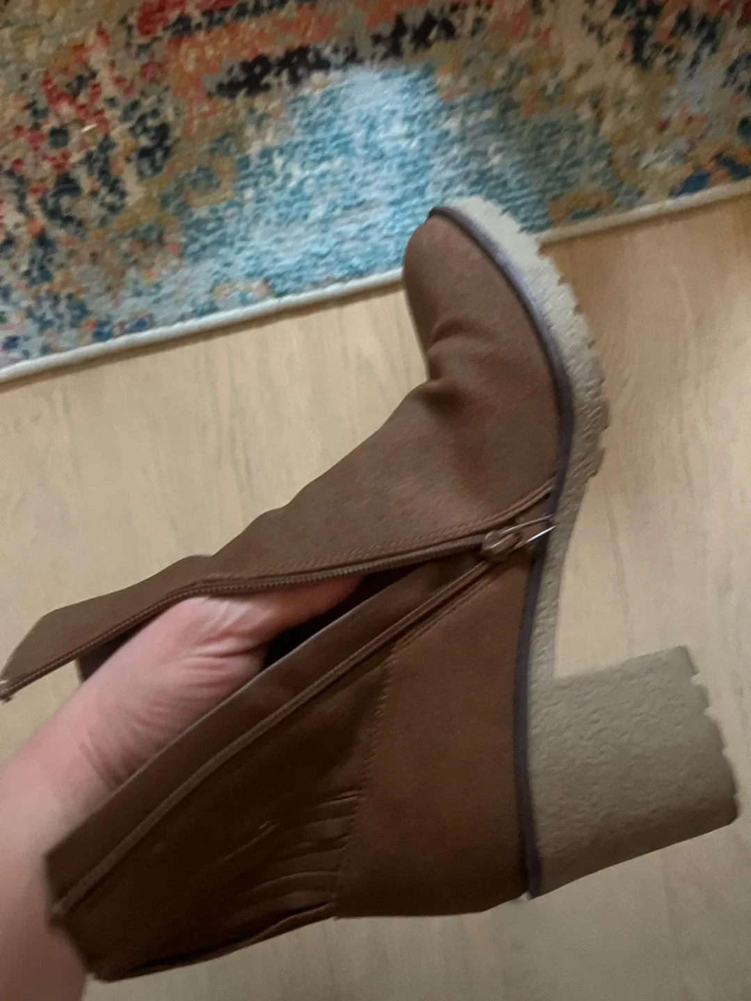 Brown Fringed Block Heel Ankle Boots - photo 2
