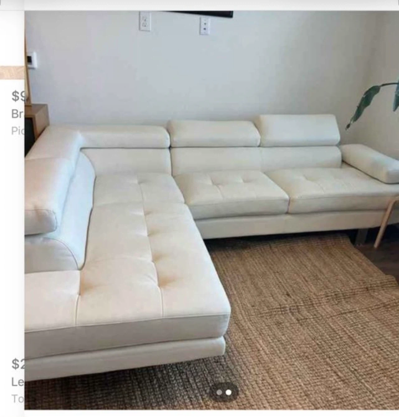 Cream leather sectional sofa